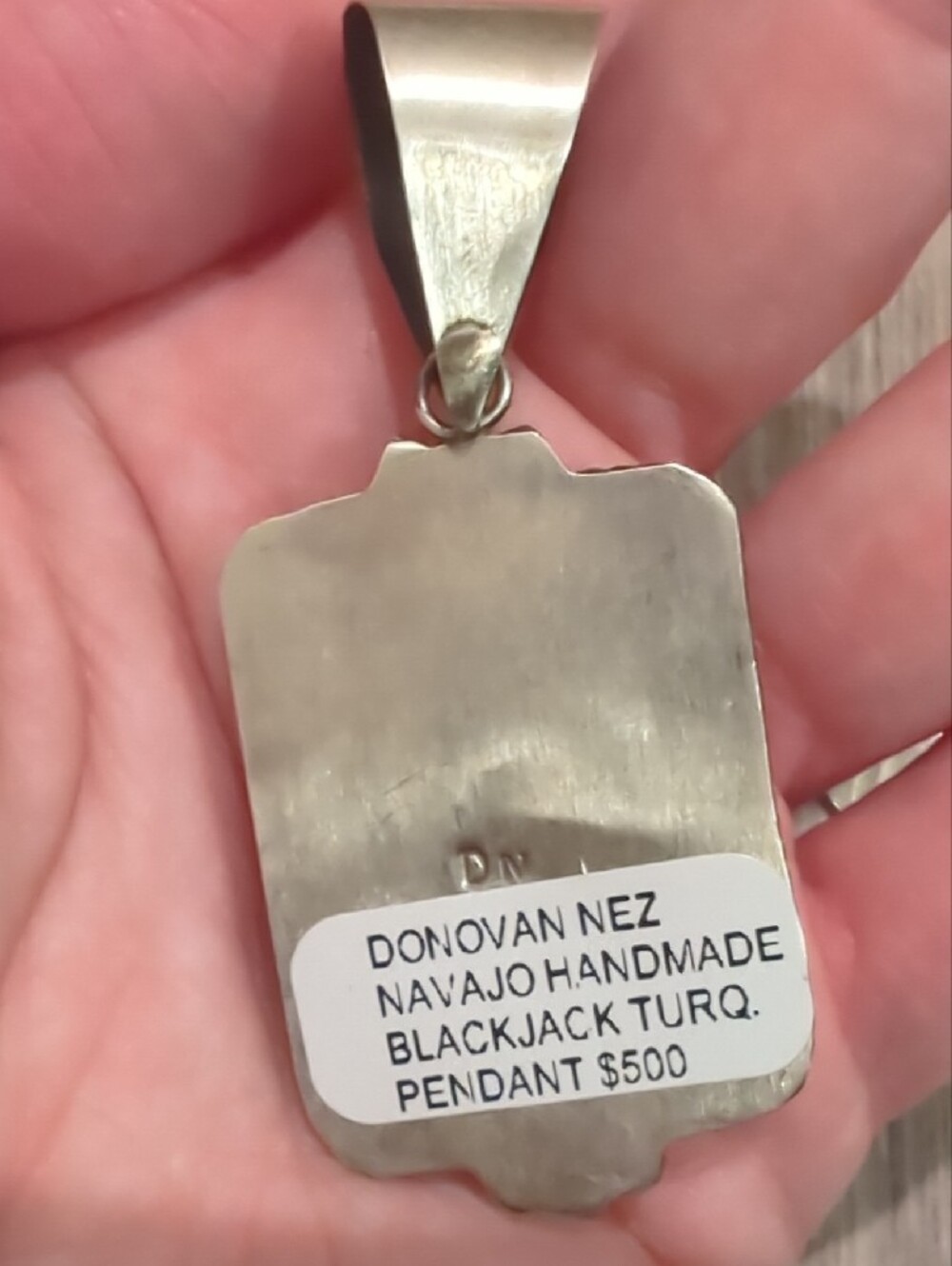 Navajo Blackjack Turquoise Sterling Silver Pendant - Picture 7 of 10